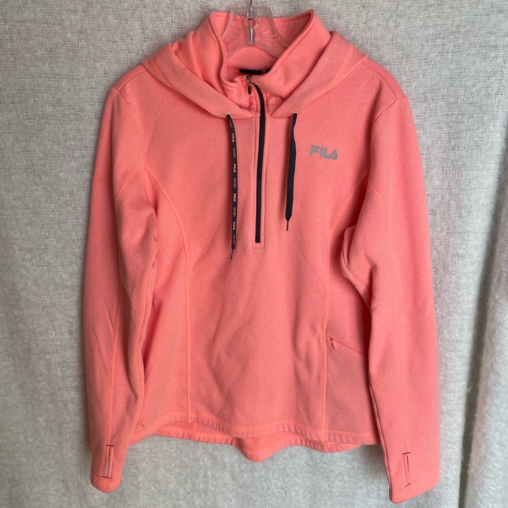Women’s Fila half Zip Hoodie peach pink color sweatshirt pullover XL
